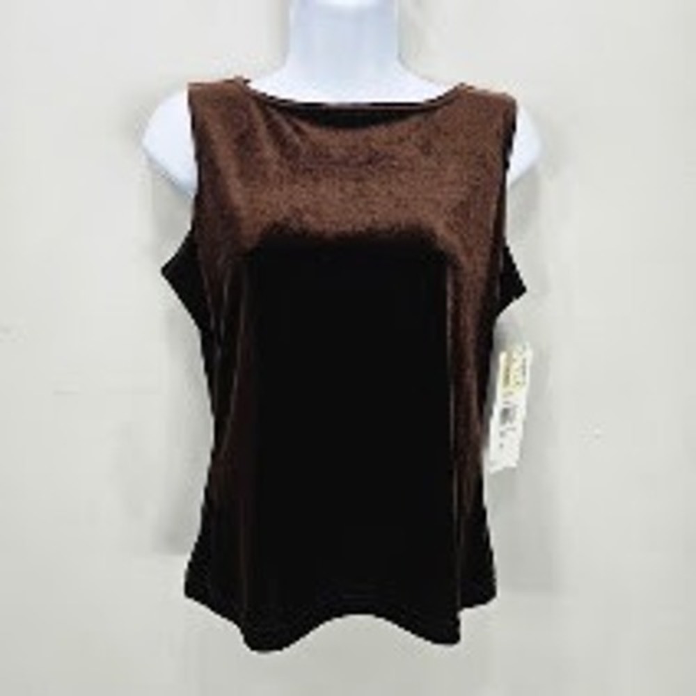VTG MSK 90s Y2K Sleeveless Top M Chocolate Brown Velvet Boat Neck Grunge USA NWT